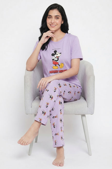 Zivame Mickey Mouse Knit Cotton Loungewear Set - Pastel Lilac — image 5